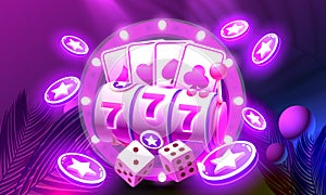 Casino slots machine winner, jackpot fortune of luck, 777 win banner. Vector