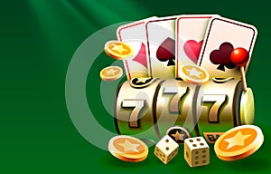 Casino slots machine winner, jackpot fortune of luck, 777 win banner. Vector