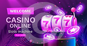 Casino slots winner, fortune of luck, 777 win banner. Vector