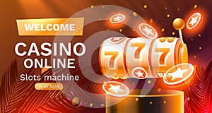 Casino slots winner, fortune of luck, 777 win banner. Vector