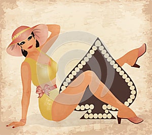 Casino Spades poker cards pin up woman