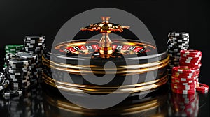 Casino Table With Chips and Roulette