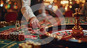 Casino theme. Cropped image of man playing roulette in casino