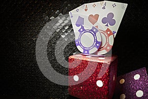 casino themed party decorations - playing cards, poker chips