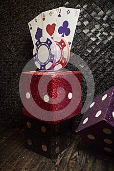casino themed party decorations - playing cards, poker chips