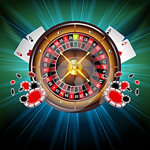 Casino Vector Background with Roulette Wheel