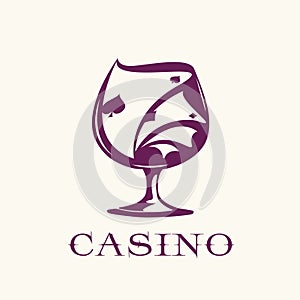 Casino vector icon of a brandy glass and Aces playing cards.