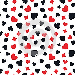 Casino vector modern Seamless Pattern with Playing Card Suits colored signs