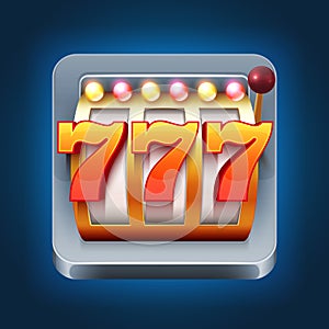 Casino vector smartphone game icon with 777 win slot machine