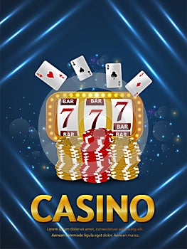 Casino vip luxury chips, slot machine and playing cards