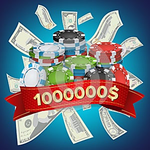 Casino Winner Background Vector. Poker Chips. Cash Winning Prize Money Concept Illustration