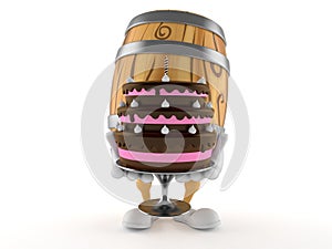 Cask character holding cake