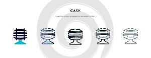 Cask icon in different style vector illustration. two colored and black cask vector icons designed in filled, outline, line and