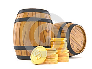 Cask with stack of coins