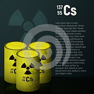 A cask of toxic radioactive waste. Container yellow with danger symbol. Pollution cesium 137.