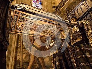 The casket of Christopher Columbus in Sevllla, Spain, Espana