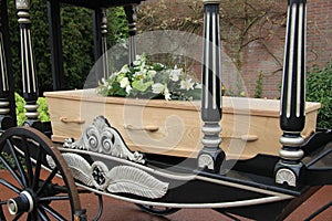 Casket on a funeral carriage