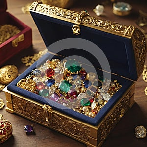 Casket jewelry box with many jewellery