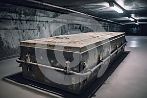 casket made of lead and concrete in a nuclear waste storage facility
