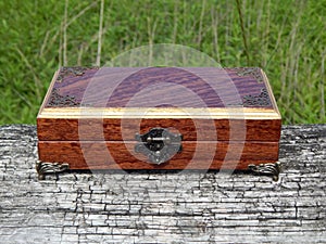 Casket of Mahogany Mahogany handmade on a green background