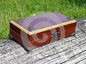 Casket of Mahogany Mahogany handmade on a green background