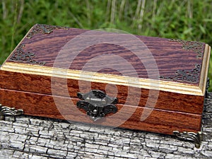 Casket of Mahogany Mahogany handmade on a green background