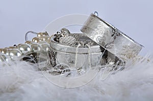 Casket with pearl beads and silver ornaments