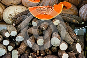 Cassava and aipim for sale at the famous and grandiose SÃÂ£o Joaquim fair photo
