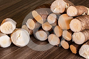 Cassava, also called manioc, yuca, balinghoy, mogo, mandioca, kamoteng kahoy, tapioca and manioc root, a woody shrub of the
