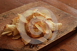 Cassava chips snack on the board