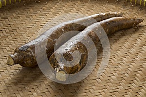 Cassava roots on a basket