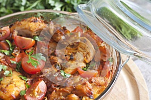 Casserole of chicken in an ovenproof dish