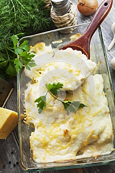 Casserole with fish and potatoes