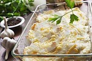 Casserole with fish and potatoes