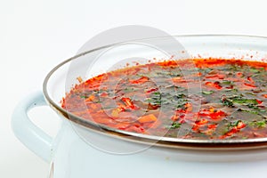 Casserole with fresh hot borsch