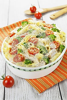 Casserole pasta with chicken and broccoli