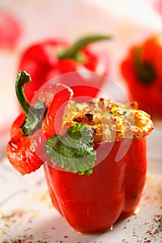 Casseroled red pepper with cottage cheese