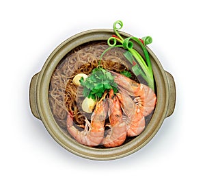 Casseroled shrimps with glass noodles or Shrimp Potted