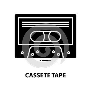 cassete tape icon, black vector sign with editable strokes, concept illustration
