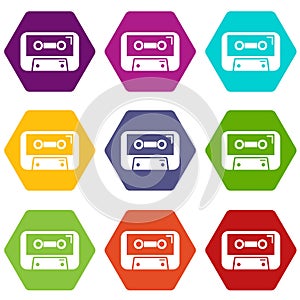 Cassete tape icons set 9 vector