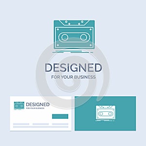 Cassette, demo, record, tape, record Business Logo Glyph Icon Symbol for your business. Turquoise Business Cards with Brand logo