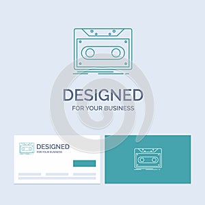 Cassette, demo, record, tape, record Business Logo Line Icon Symbol for your business. Turquoise Business Cards with Brand logo