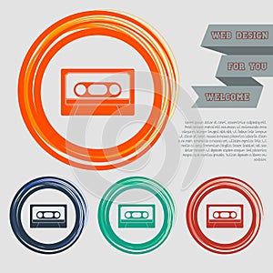 Cassette icon on the red, blue, green, orange buttons for your website and design with space text.