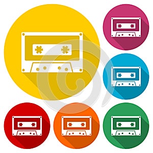 Cassette icons set with long shadow