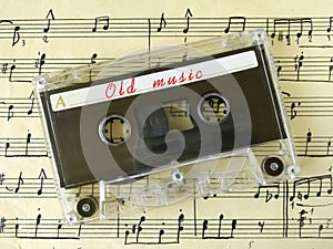 Cassette on old sheet music