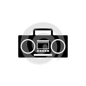 Cassette Player, Boombox Ghetto Blaster. Flat Vector Icon illustration. Simple black symbol on white background