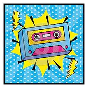 Cassette pop art with star and thunders