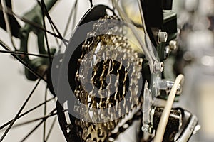 Cassette on the rear wheel of a mountain bike to change gears