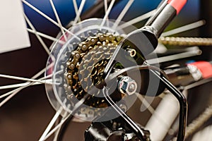 Cassette on the rear wheel of a mountain bike to change gears