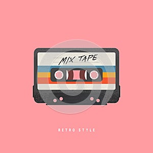 Cassette with retro label as vintage object for 80s revival mix tape. photo